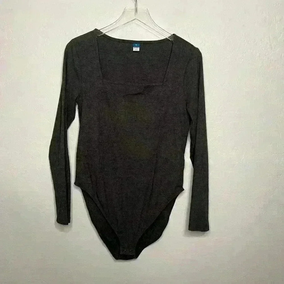 Old Navy Square Neck Long Sleeve Dark Gray Top Bodysuit XL - Picture 1 of 5